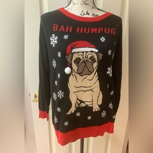 Well Worn Black and Red Pug Holiday Sweater